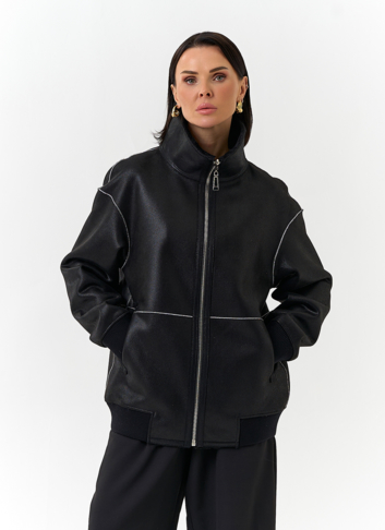 Женский бомбер из эко замши черного цвета
